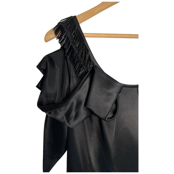 Lavender Label Vera Wang Beaded Cocktail Ruffle Sleeveless Satin Dress Black 6 - Picture 6 of 16